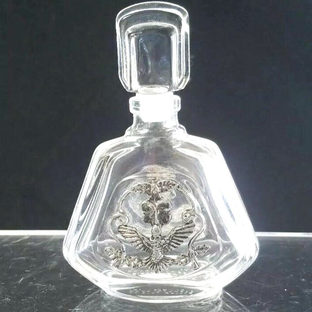 Vintage Crystal VCA Empty Bottle W/ Pewter Bird/Floral Design Made in France